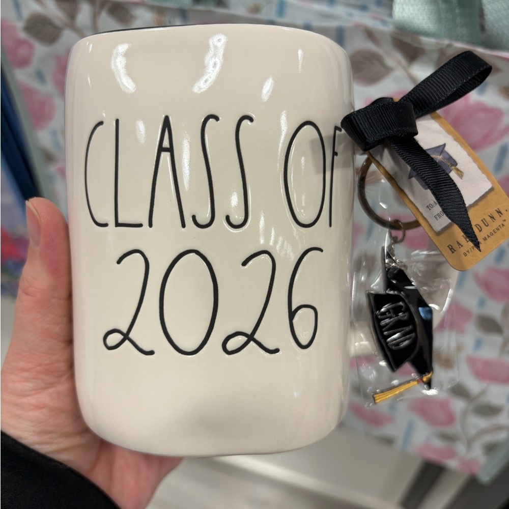 Rae Dunn Cream 'Class of 2026' Ceramic Mug with Graduation Keychain